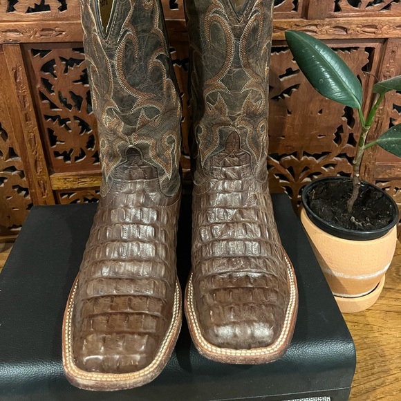 Horse Power Chocolate Nile Croc Print with Bone Mad Dog Top all leather - Picture 2 of 11